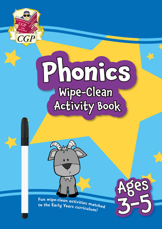 CGP New Phonics Wipe-Clean Activity Book for Ages 3-5 (with pen)