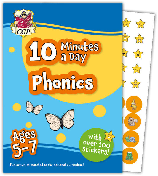 CGP, 10 Minutes a Day Phonics for Ages 5-7 (with reward stickers)
