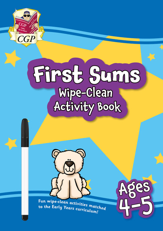 CGP New First Sums Wipe-Clean Activity Book for Ages 4-5 (with pen)